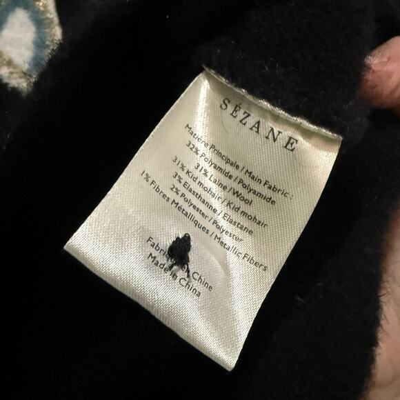 Sezane Gilet Margaux Cardigan Sweater Noir Black Blue Multi - Picture 5 of 6